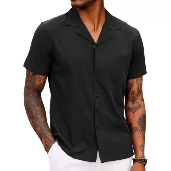 COOFANDY Men's Casual Button Down Shirts Short Sleeve Cuban Collar Shirt Summer Beach Wear