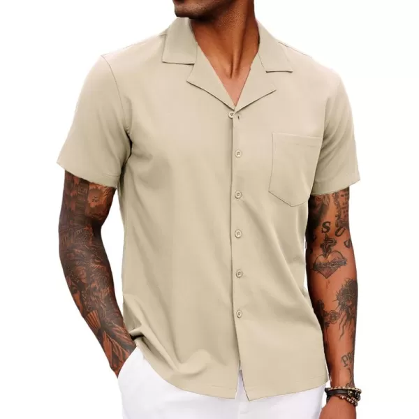 COOFANDY Men's Casual Button Down Shirts Short Sleeve Cuban Collar Shirt Summer Beach Wear