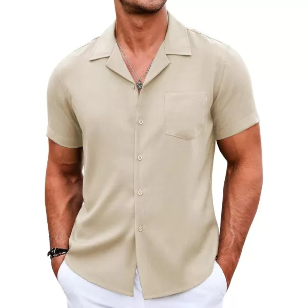 COOFANDY Men's Casual Button Down Shirts Short Sleeve Linen Beach Shirt Cuban Vacation Textured Shirts with Pocket