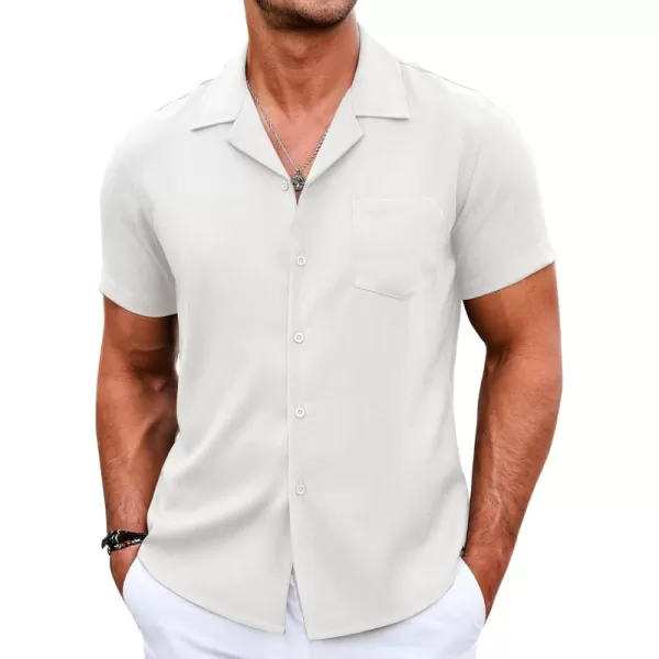 COOFANDY Men's Casual Button Down Shirts Short Sleeve Linen Beach Shirt Cuban Vacation Textured Shirts with Pocket