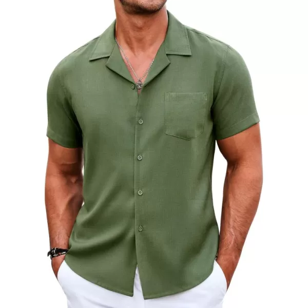 COOFANDY Men's Casual Button Down Shirts Short Sleeve Linen Beach Shirt Cuban Vacation Textured Shirts with Pocket