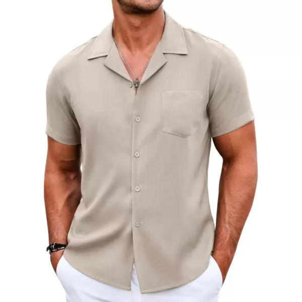 COOFANDY Men's Casual Button Down Shirts Short Sleeve Linen Beach Shirt Cuban Vacation Textured Shirts with Pocket