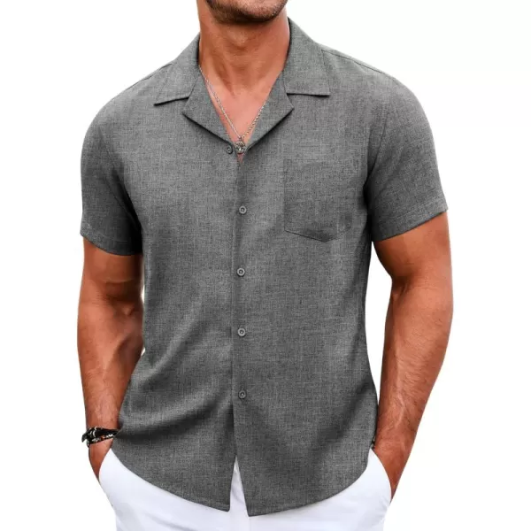 COOFANDY Men's Casual Button Down Shirts Short Sleeve Linen Beach Shirt Cuban Vacation Textured Shirts with Pocket