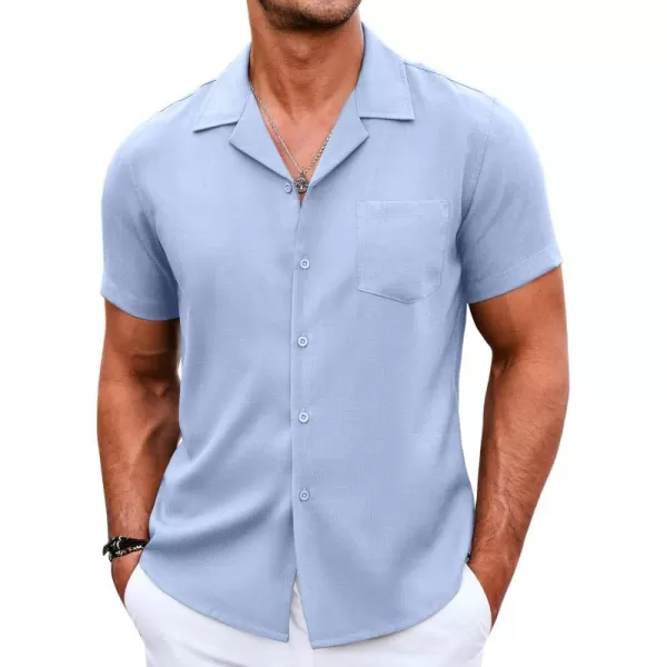 COOFANDY Men's Casual Button Down Shirts Short Sleeve Linen Beach Shirt Cuban Vacation Textured Shirts with Pocket
