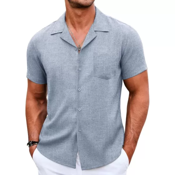 COOFANDY Men's Casual Button Down Shirts Short Sleeve Linen Beach Shirt Cuban Vacation Textured Shirts with Pocket