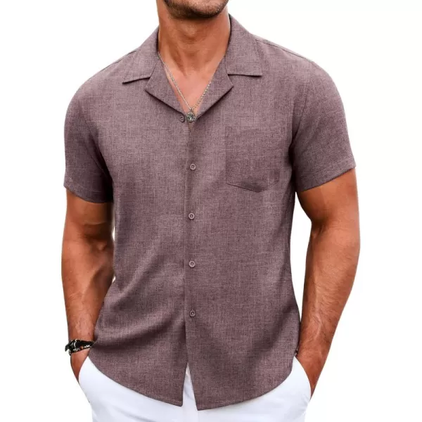 COOFANDY Men's Casual Button Down Shirts Short Sleeve Linen Beach Shirt Cuban Vacation Textured Shirts with Pocket