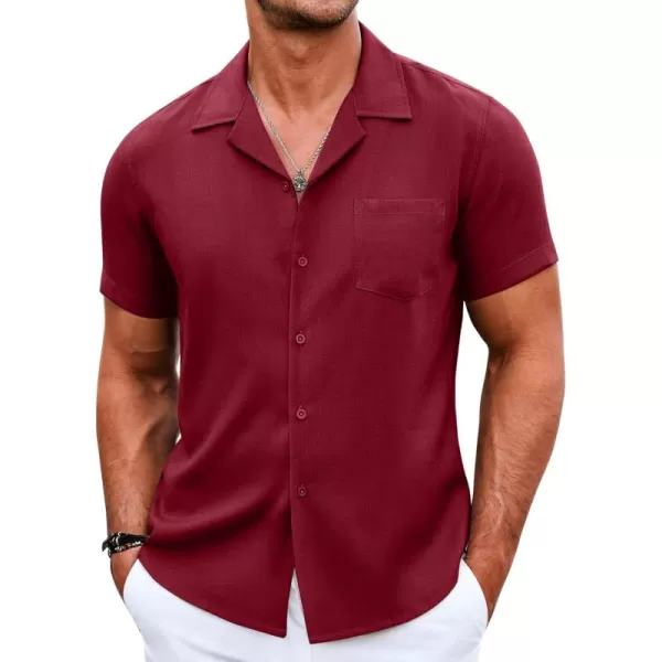 COOFANDY Men's Casual Button Down Shirts Short Sleeve Linen Beach Shirt Cuban Vacation Textured Shirts with Pocket