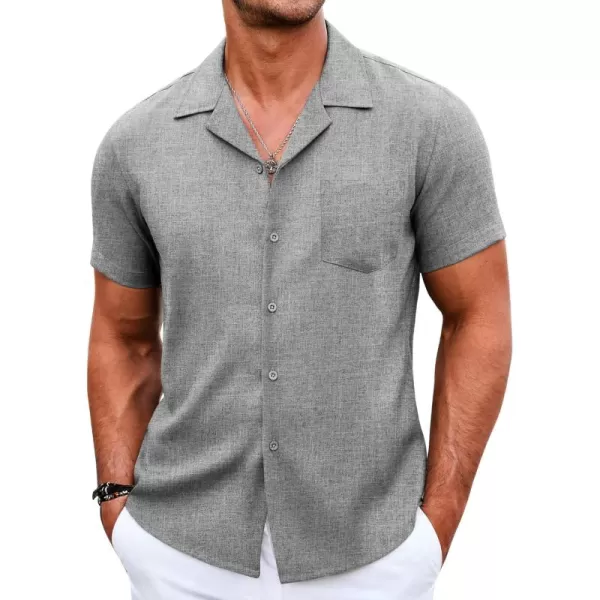 COOFANDY Men's Casual Button Down Shirts Short Sleeve Linen Beach Shirt Cuban Vacation Textured Shirts with Pocket