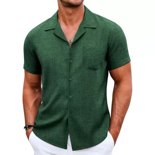 COOFANDY Men's Casual Button Down Shirts Short Sleeve Linen Beach Shirt Cuban Vacation Textured Shirts with Pocket