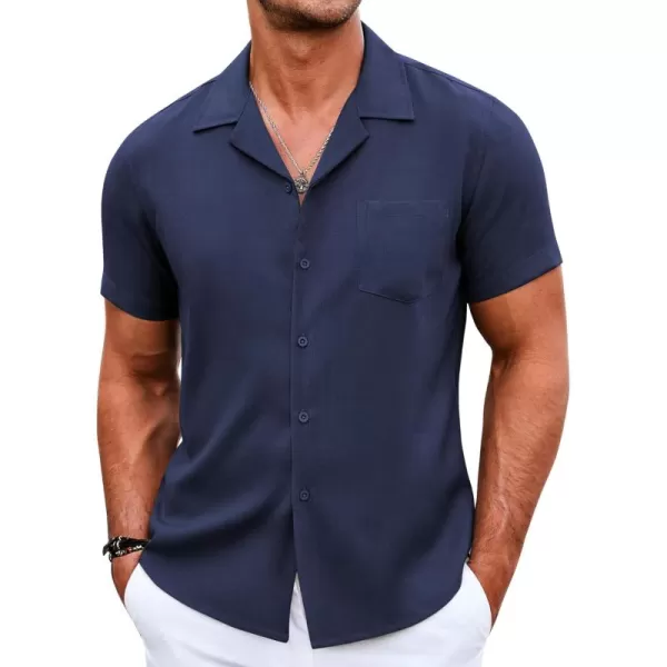 COOFANDY Men's Casual Button Down Shirts Short Sleeve Linen Beach Shirt Cuban Vacation Textured Shirts with Pocket