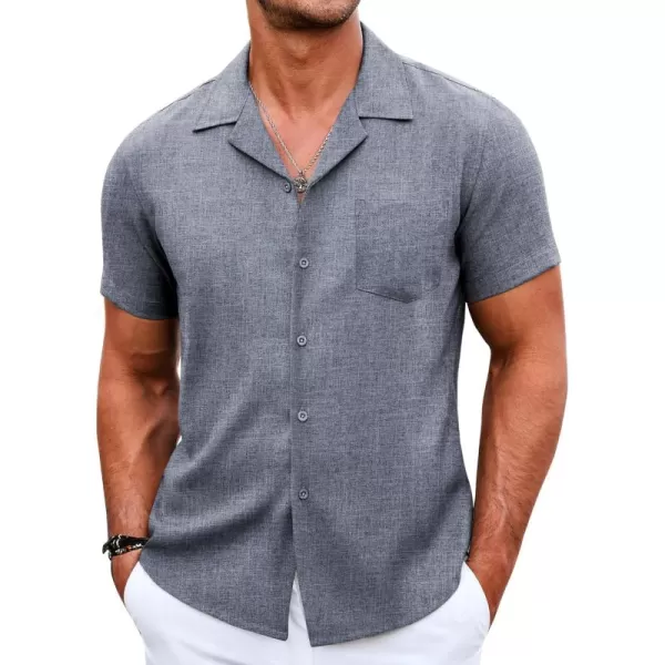 COOFANDY Men's Casual Button Down Shirts Short Sleeve Linen Beach Shirt Cuban Vacation Textured Shirts with Pocket