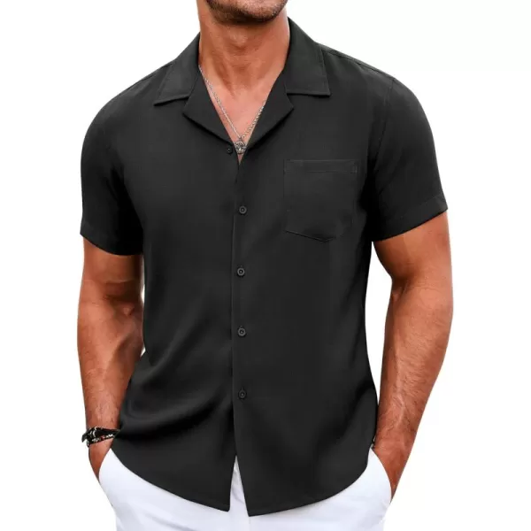 COOFANDY Men's Casual Button Down Shirts Short Sleeve Linen Beach Shirt Cuban Vacation Textured Shirts with Pocket