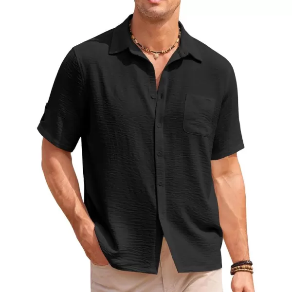 COOFANDY Men's Casual Button Down Short Sleeve Shirts Textured Summer Beach Shirt