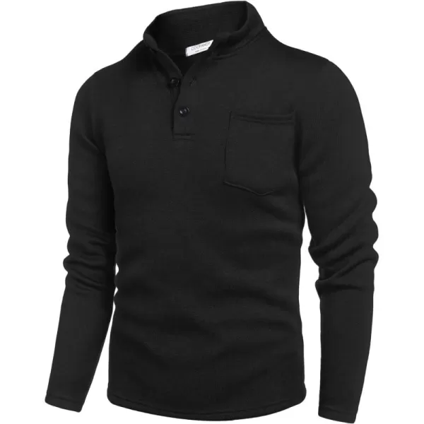COOFANDY Men's Casual Henley Pullover Sweatshirt Thermal Fleece Slim Fit Sweater