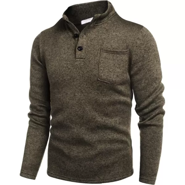 COOFANDY Men's Casual Henley Pullover Sweatshirt Thermal Fleece Slim Fit Sweater