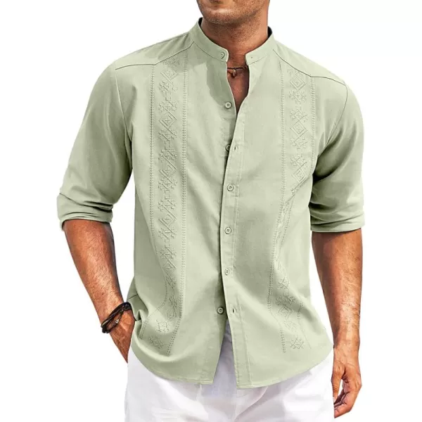 COOFANDY Men's Casual Linen Shirts Cuban Guayabera Long Sleeve Beach Shirt Collarless Button Down T Shirts