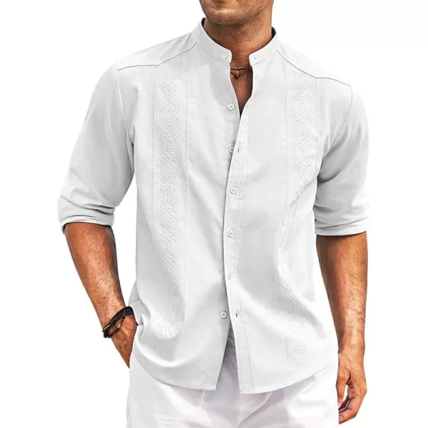 COOFANDY Men's Casual Linen Shirts Cuban Guayabera Long Sleeve Beach Shirt Collarless Button Down T Shirts