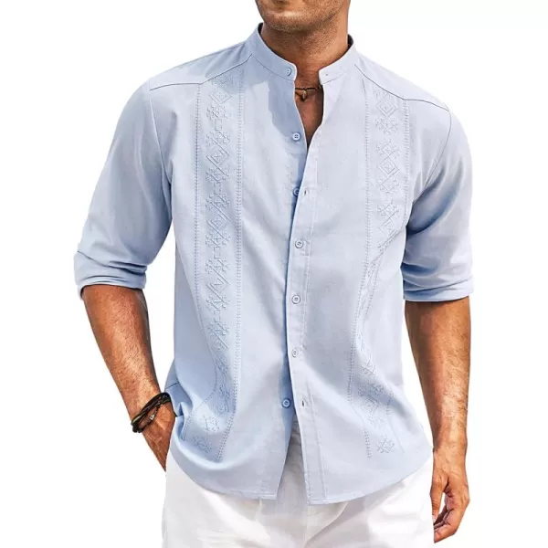 COOFANDY Men's Casual Linen Shirts Cuban Guayabera Long Sleeve Beach Shirt Collarless Button Down T Shirts