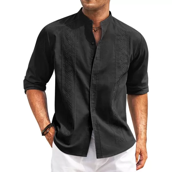 COOFANDY Men's Casual Linen Shirts Cuban Guayabera Long Sleeve Beach Shirt Collarless Button Down T Shirts