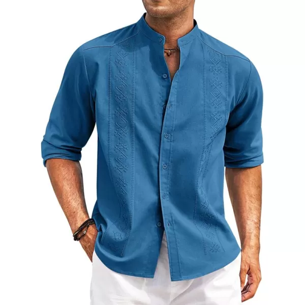 COOFANDY Men's Casual Linen Shirts Cuban Guayabera Long Sleeve Beach Shirt Collarless Button Down T Shirts
