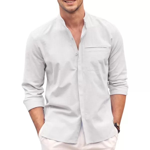 COOFANDY Men's Cotton Linen Shirt Long Sleeve Button Down Shirts Band Collar Beach Yoga Shirts
