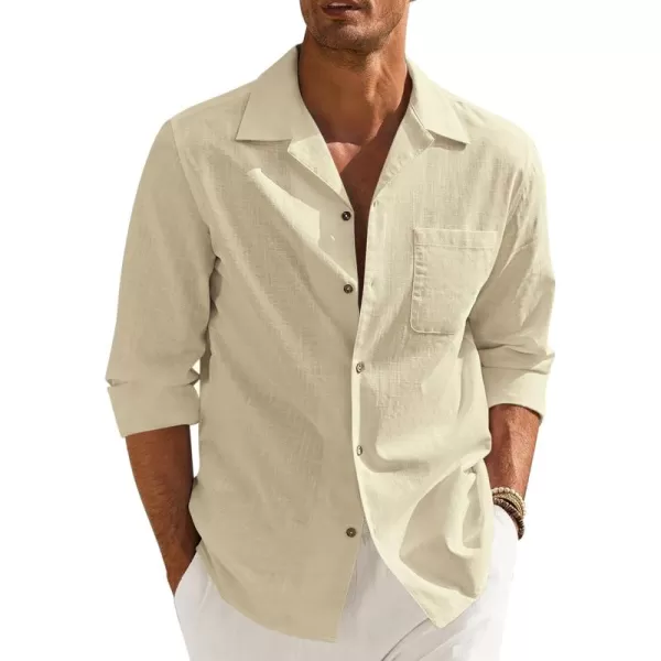 COOFANDY Men's Cotton Linen Shirts Long Sleeve Casual Buttton Down Shirts Beach Top