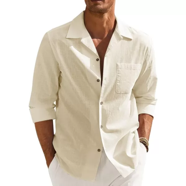 COOFANDY Men's Cotton Linen Shirts Long Sleeve Casual Buttton Down Shirts Beach Top