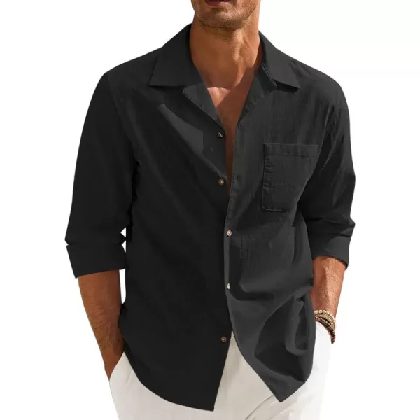 COOFANDY Men's Cotton Linen Shirts Long Sleeve Casual Buttton Down Shirts Beach Top