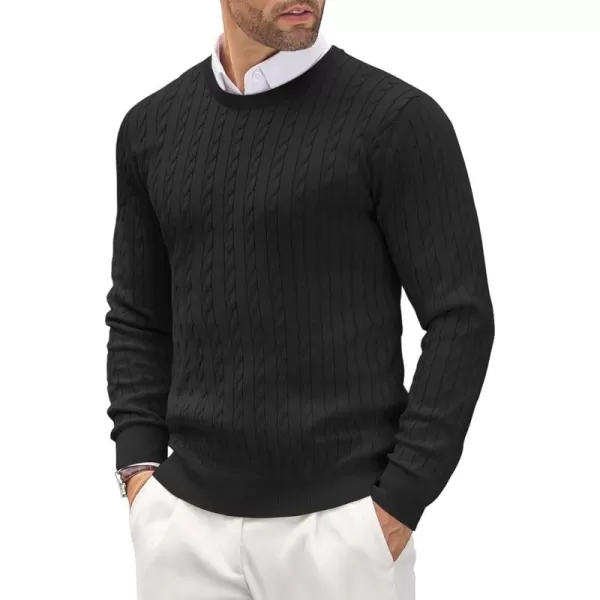 COOFANDY Men's Crewneck Cable Knit Sweaters Long Sleeve Lightweight Casual Twist Patterned Pullover Sweater