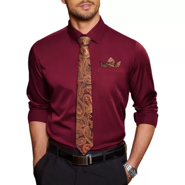 COOFANDY Men's Dress Shirt with Matching Tie and Handkerchief Sets Poplin Shirt