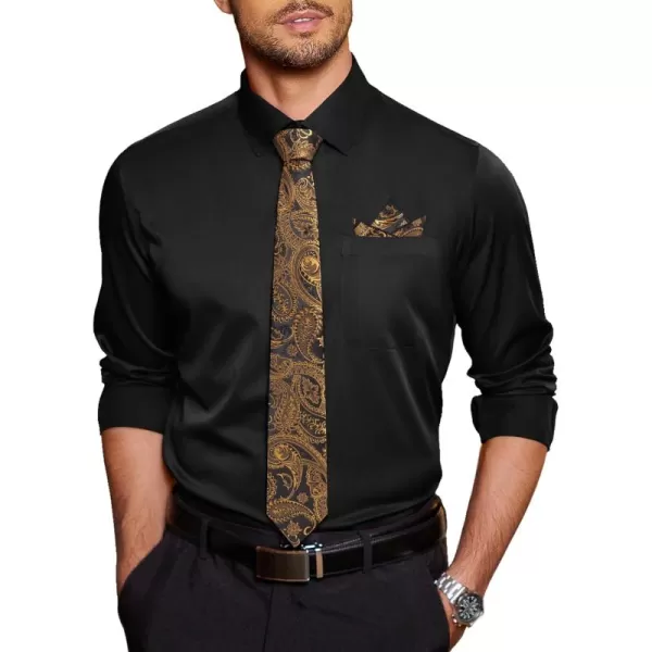 COOFANDY Men's Dress Shirt with Matching Tie and Handkerchief Sets Poplin Shirt
