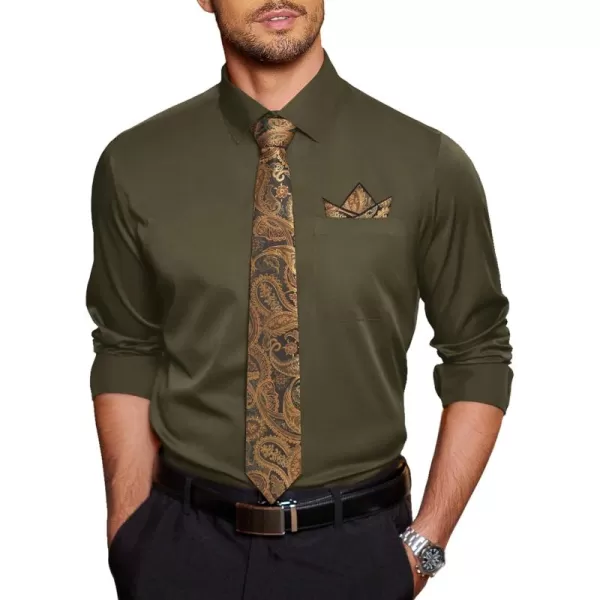 COOFANDY Men's Dress Shirt with Matching Tie and Handkerchief Sets Poplin Shirt