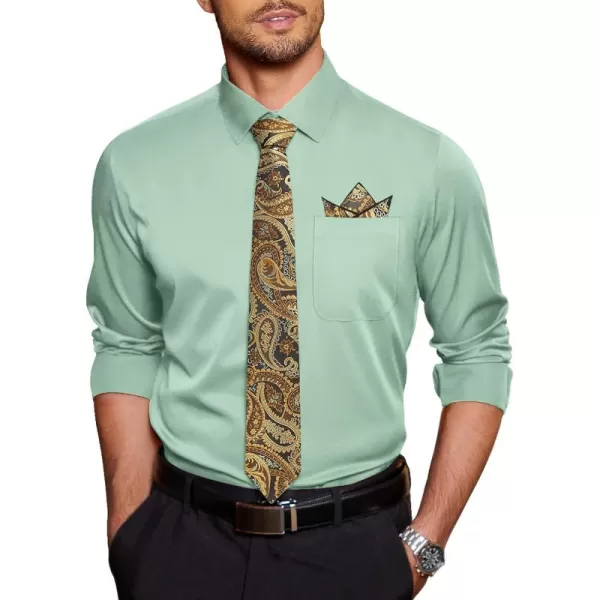 COOFANDY Men's Dress Shirt with Matching Tie and Handkerchief Sets Poplin Shirt