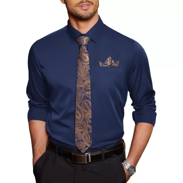 COOFANDY Men's Dress Shirt with Matching Tie and Handkerchief Sets Poplin Shirt