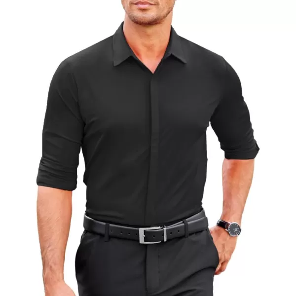 COOFANDY Men's Dress Shirts Long Sleeve Solid Stretch Wrinkle Free Shirt Formal Business Button Down Shirt