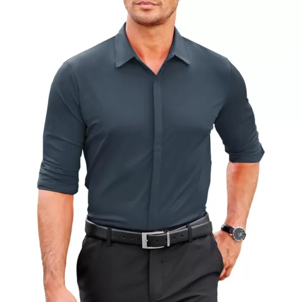 COOFANDY Men's Dress Shirts Long Sleeve Solid Stretch Wrinkle Free Shirt Formal Business Button Down Shirt