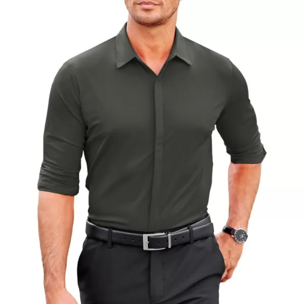 COOFANDY Men's Dress Shirts Long Sleeve Solid Stretch Wrinkle Free Shirt Formal Business Button Down Shirt