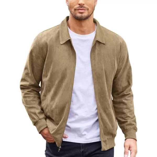 COOFANDY Men's Faux Suede Bomber Jacket Lightweight Full Zip Jackets Vintage Casual Trucker Jacket