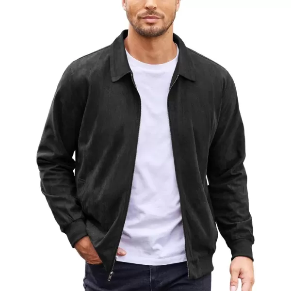 COOFANDY Men's Faux Suede Bomber Jacket Lightweight Full Zip Jackets Vintage Casual Trucker Jacket
