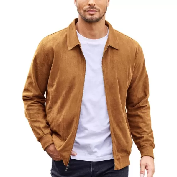 COOFANDY Men's Faux Suede Bomber Jacket Lightweight Full Zip Jackets Vintage Casual Trucker Jacket