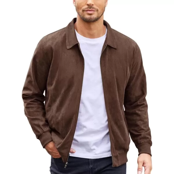 COOFANDY Men's Faux Suede Bomber Jacket Lightweight Full Zip Jackets Vintage Casual Trucker Jacket