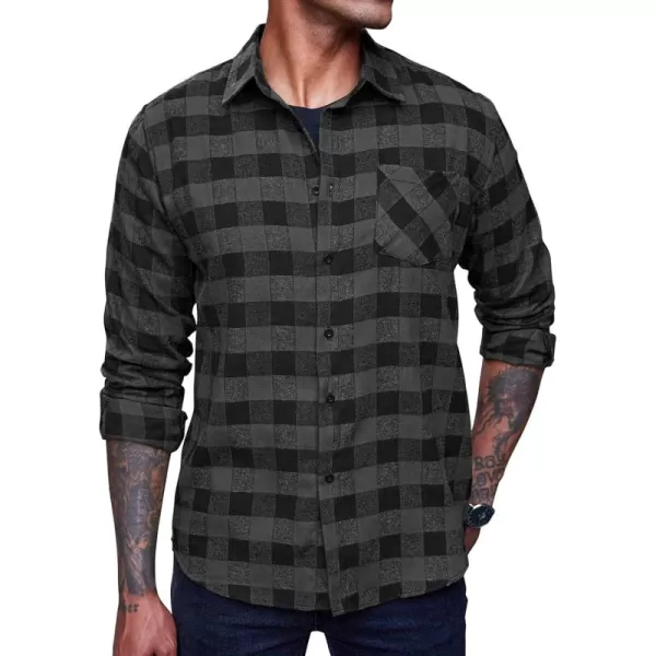COOFANDY Men's Flannel Plaid Shirts Long Sleeve Button Down Casual Shirt Jacket