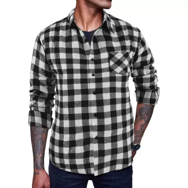 COOFANDY Men's Flannel Plaid Shirts Long Sleeve Button Down Casual Shirt Jacket