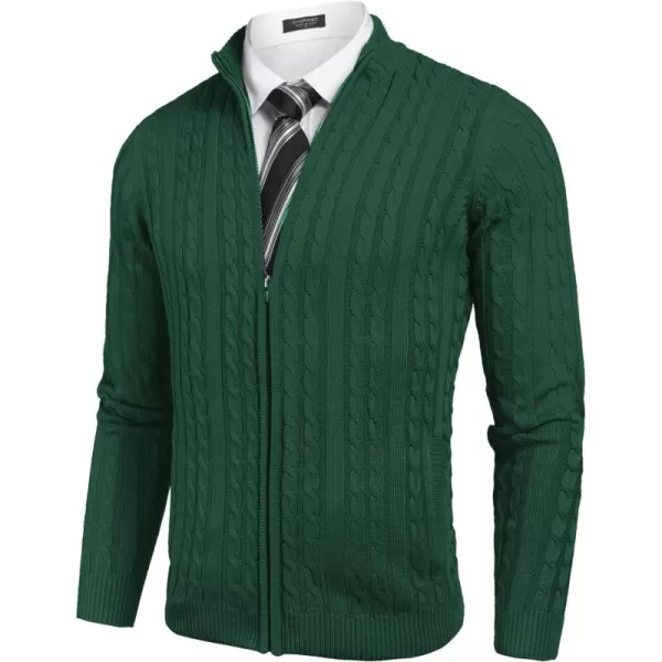 COOFANDY Men's Full Zip Cardigan Sweater Slim Fit Cable Knitted Zip Up Sweater with Pockets