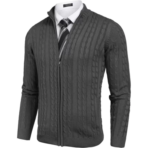 COOFANDY Men's Full Zip Cardigan Sweater Slim Fit Cable Knitted Zip Up Sweater with Pockets