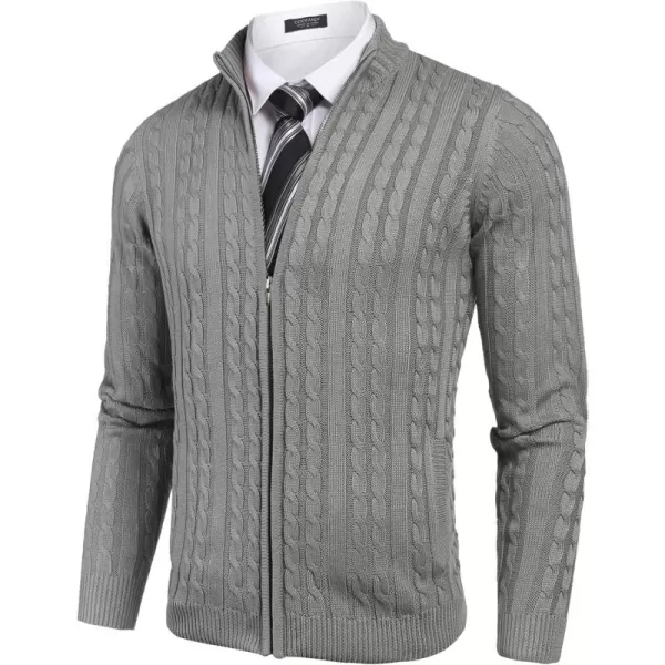 COOFANDY Men's Full Zip Cardigan Sweater Slim Fit Cable Knitted Zip Up Sweater with Pockets