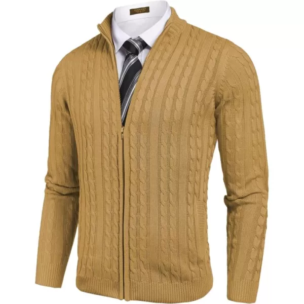 COOFANDY Men's Full Zip Cardigan Sweater Slim Fit Cable Knitted Zip Up Sweater with Pockets