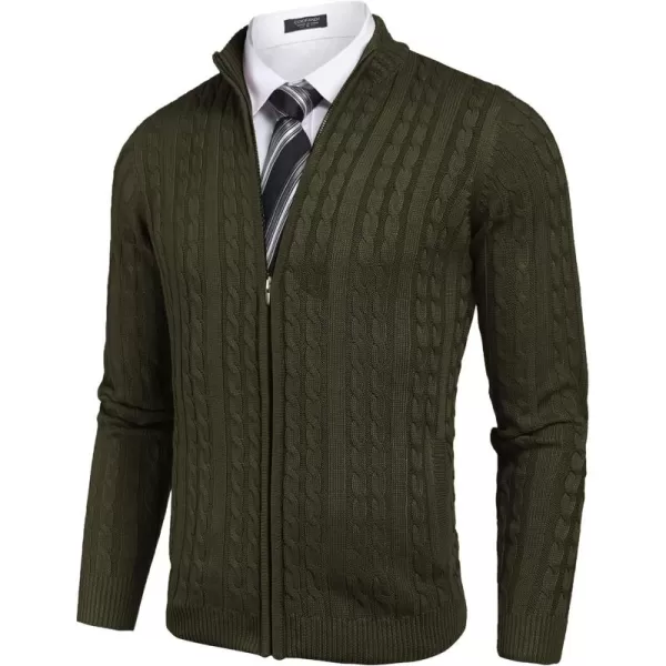 COOFANDY Men's Full Zip Cardigan Sweater Slim Fit Cable Knitted Zip Up Sweater with Pockets