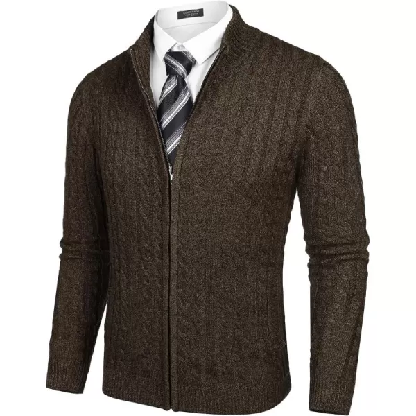 COOFANDY Men's Full Zip Cardigan Sweater Slim Fit Cable Knitted Zip Up Sweater with Pockets