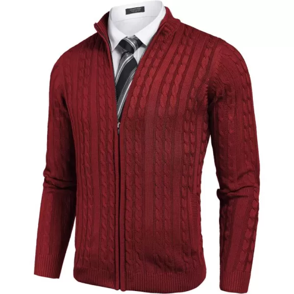COOFANDY Men's Full Zip Cardigan Sweater Slim Fit Cable Knitted Zip Up Sweater with Pockets